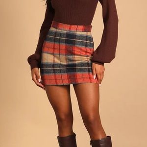 Lulu’s Mad for Plaid Beige Plaid Mini Skirt, NWT, Size S